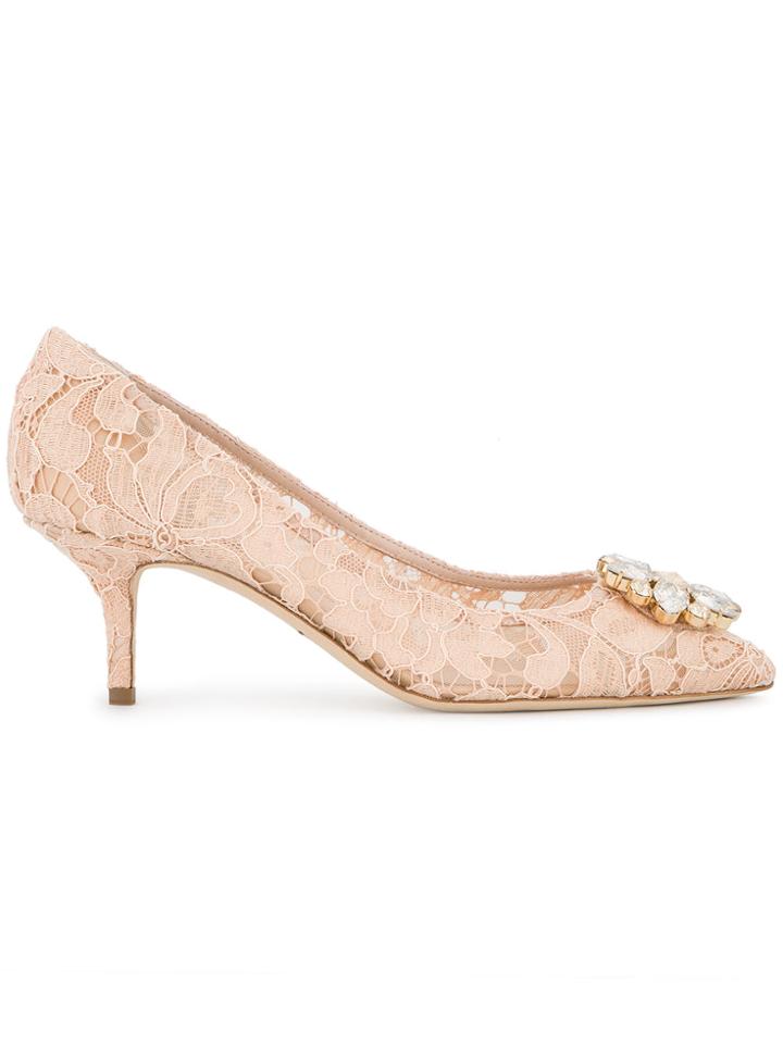 Dolce & Gabbana Pink Lace Bellucci Crystal 70 Pumps - Nude & Neutrals