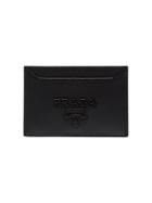 Prada Black Logo Embossed Leather Cardholder
