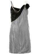 Lanvin - Striped Floral Brooch Dress - Women - Polyester/triacetate/viscose - 36, Blue, Polyester/triacetate/viscose