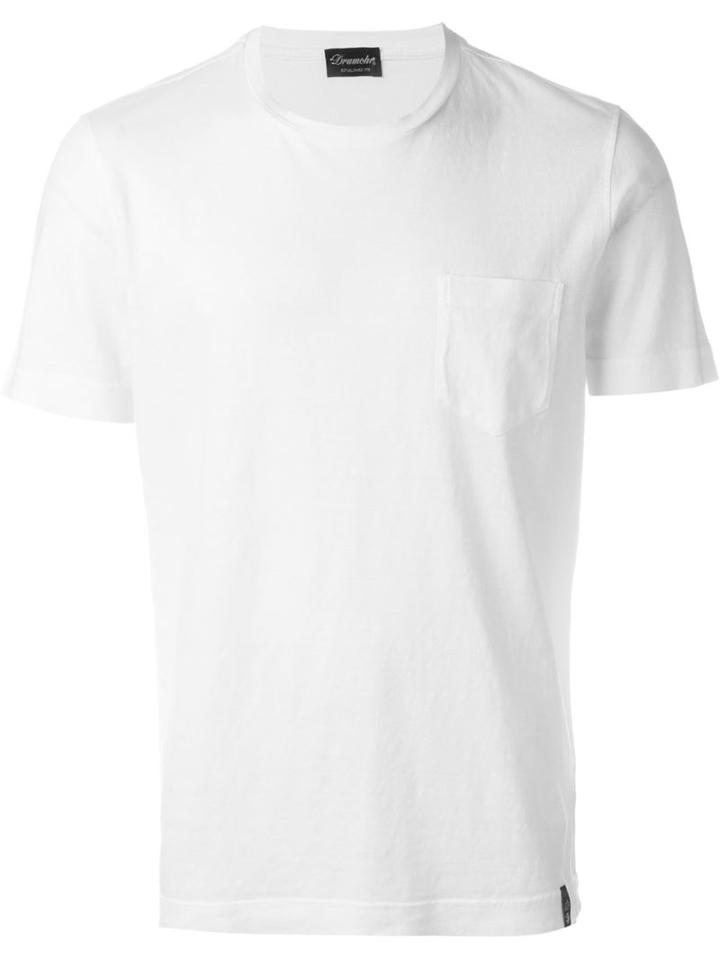 Drumohr Chest Pocket T-shirt, Men's, Size: 52, White, Linen/flax/cotton/spandex/elastane
