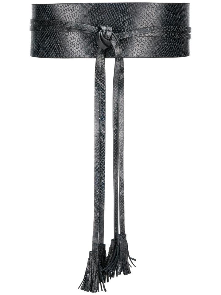 Twin-set Python Print Belt With Tassels - Grey