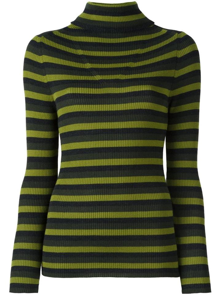 P.a.r.o.s.h. Roll Neck Striped Pullover, Women's, Size: Large, Green, Acrylic/virgin Wool