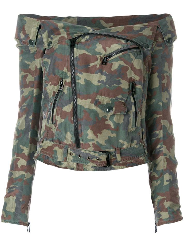 Faith Connexion Off-the-shoulder Camouflage Jacket - Green