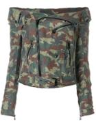 Faith Connexion Off-the-shoulder Camouflage Jacket - Green