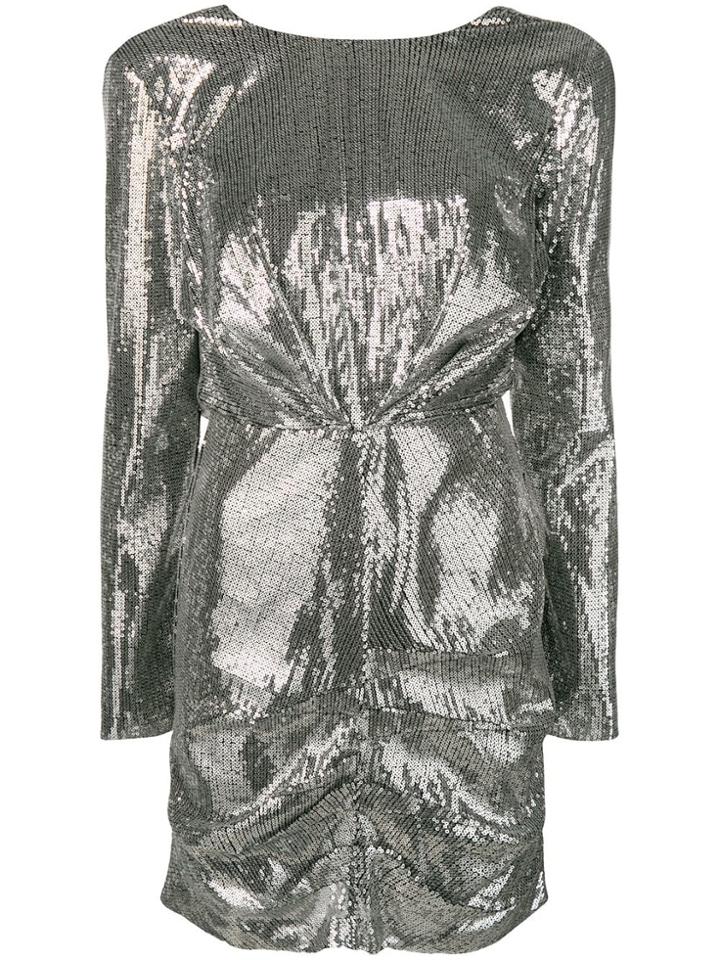 Msgm Gathered Sequin Mini Dress - Silver