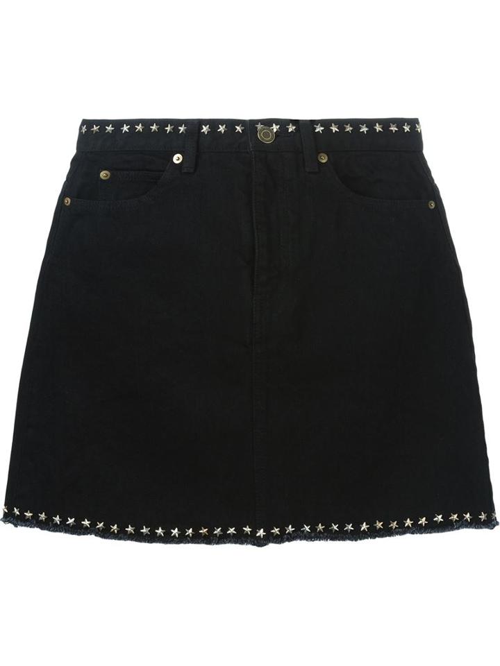 Saint Laurent Studded Denim Skirt, Women's, Size: 28, Black, Cotton