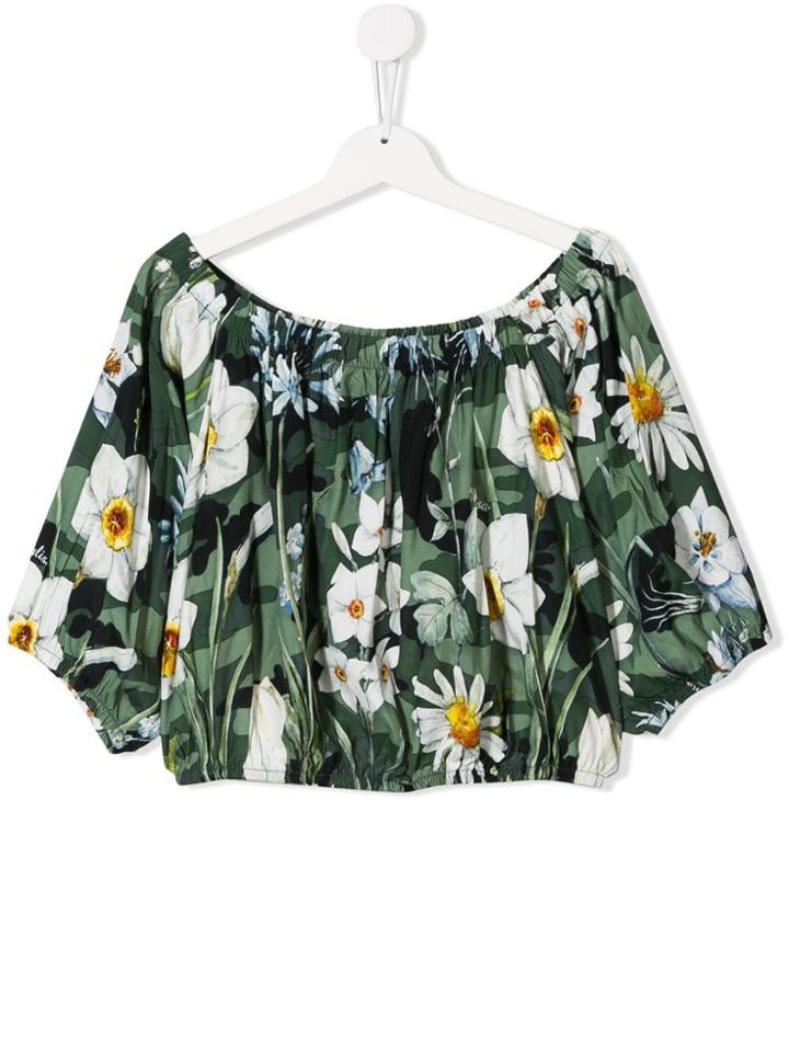 Monnalisa Flared Floral Blouse - Green