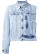 Mm6 Maison Margiela Asymmetric Frayed Button Up Denim Jacket