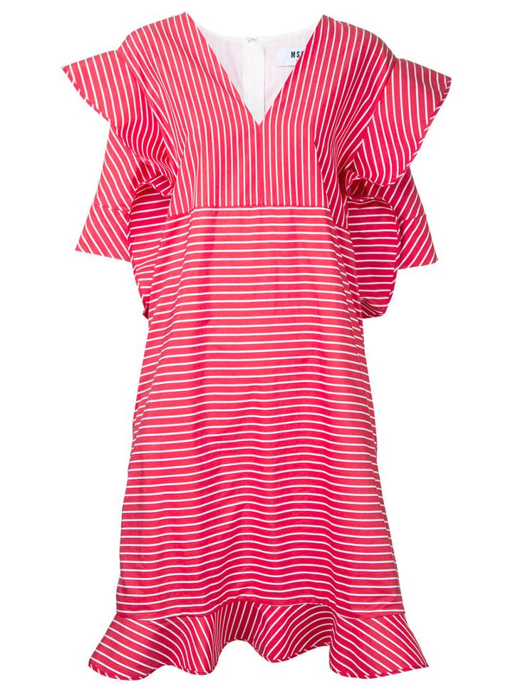 Msgm - Striped Origami Shift Dress - Women - Cotton - 44, Red, Cotton