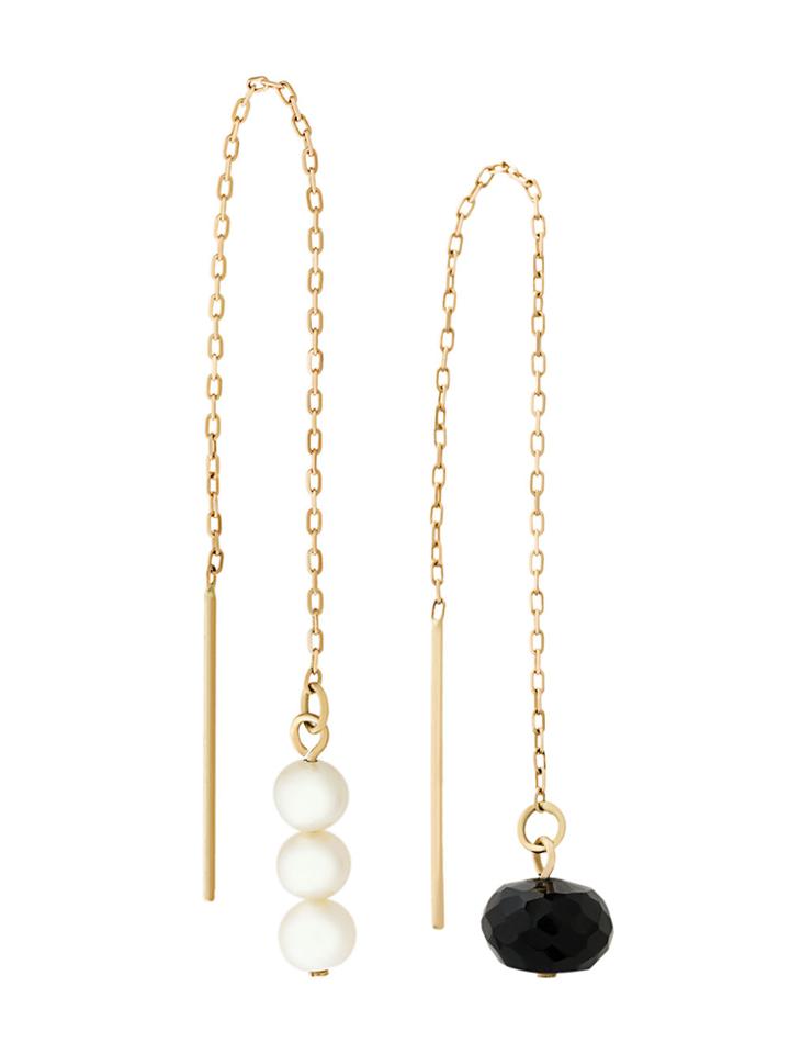 Uzerai Edits Black Spinel & Pearl Pull-through Earrings - Metallic