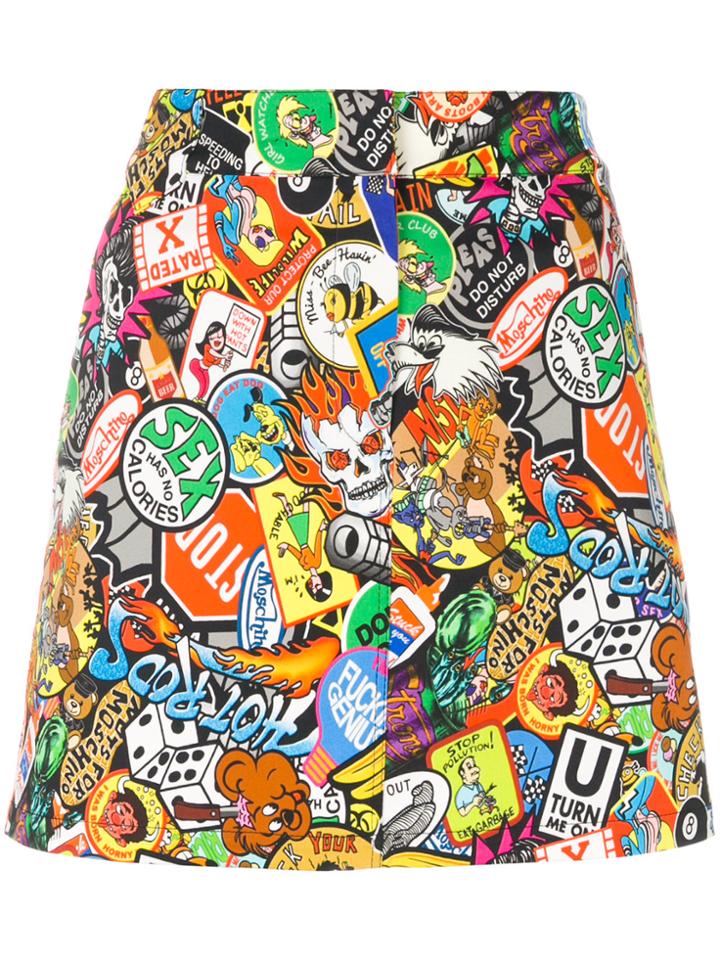 Moschino Patch Print Mini Skirt - Multicolour