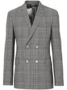 Burberry Slim Fit Check Wool Double-breasted Jacket - Grey
