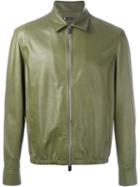 Bally Zipped Leather Jacket, Men's, Size: 48, Green, Lamb Skin