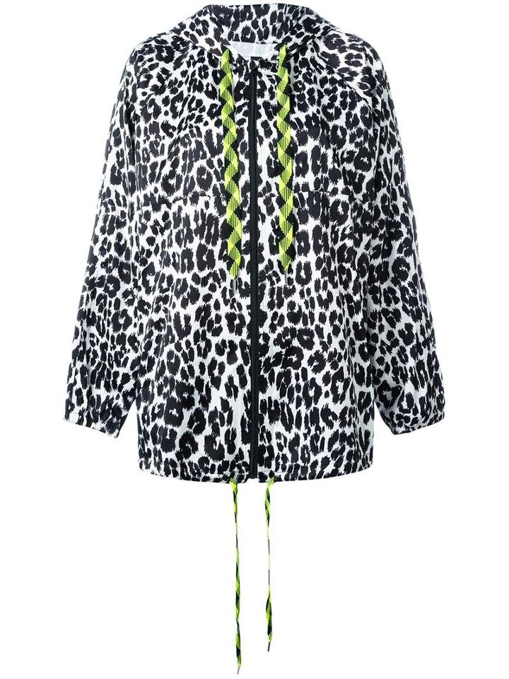 Marc Jacobs Leopard Print Hooded Jacket, Women's, Size: Large, Black, Polyester