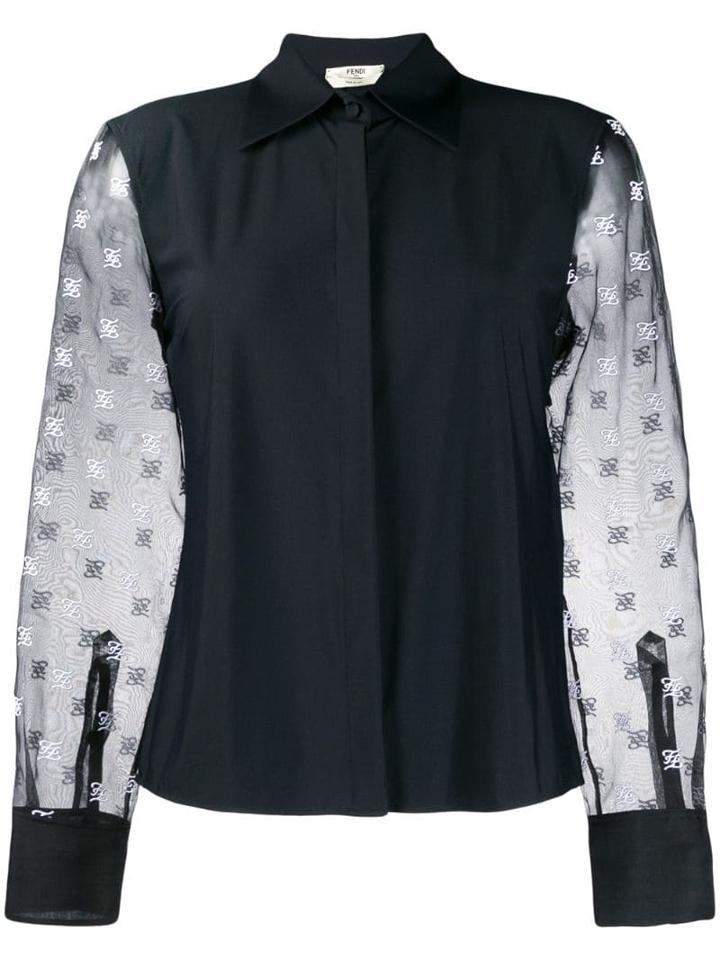 Fendi Sheer-sleeve Monogram Blouse - Black