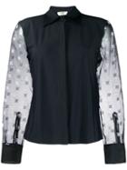 Fendi Sheer-sleeve Monogram Blouse - Black
