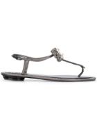 René Caovilla Embellished Bow Sandals - Metallic