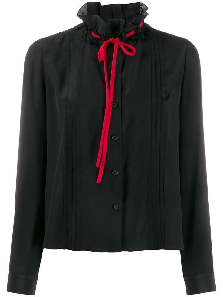 Miu Miu Ruffled Ribbon-neck Blouse - Black