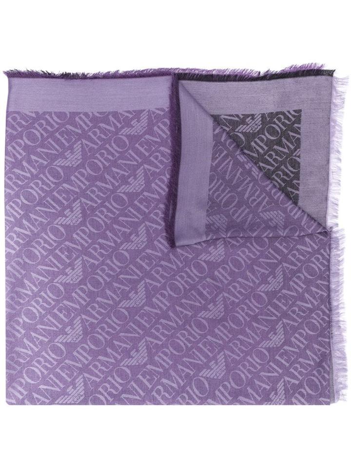 Emporio Armani Logo Embroidered Scarf - Purple