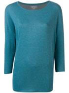 Majestic Filatures Three-quarter Sleeves Knitted Blouse - Blue