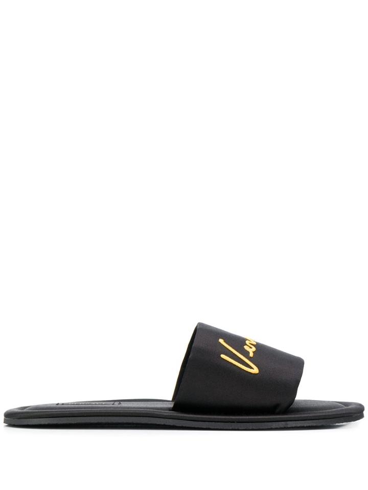 Versace Embroidered-logo Slides - Black