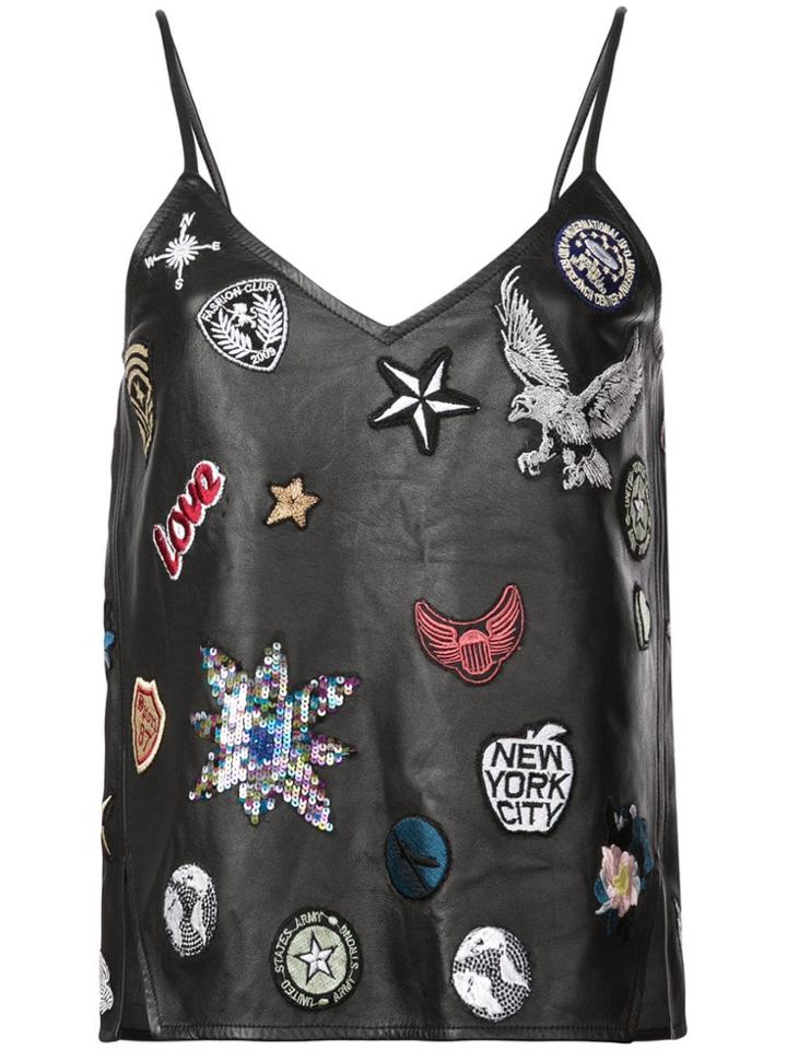 Nicole Miller Patch Spaghetti Strap Top - Black