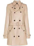Saint Laurent Double-breasted Leather Trench Coat - Neutrals