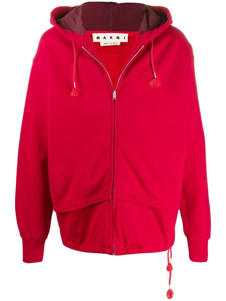 Marni Logo Embroidery Zipped Hoodie - Red