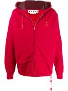 Marni Logo Embroidery Zipped Hoodie - Red