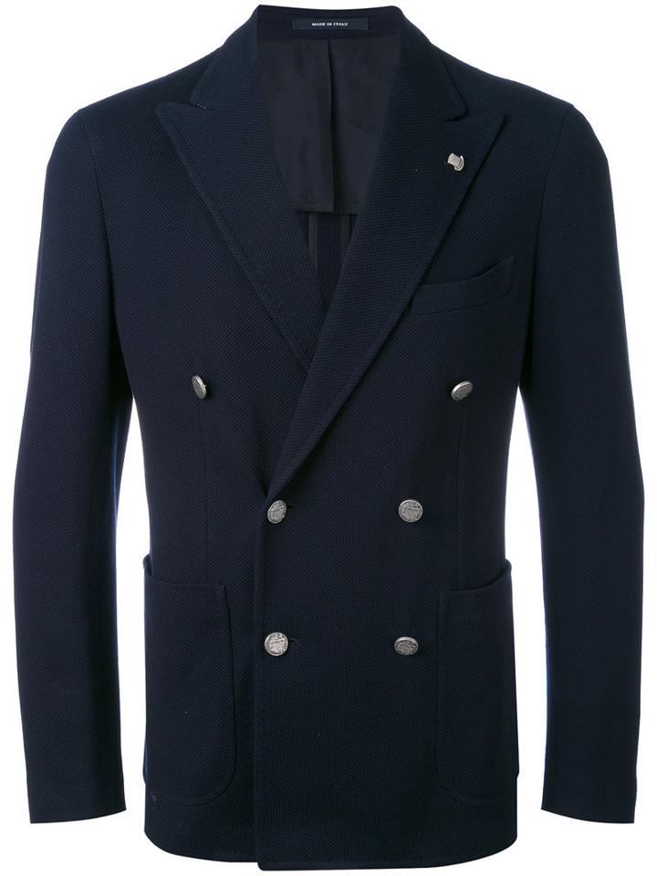 Tagliatore - Logo Pin Blazer - Men - Cotton/cupro - 54, Blue, Cotton/cupro