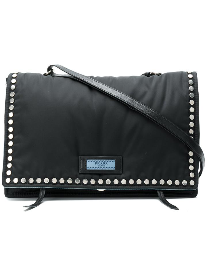 Prada Large Studded Shoulder Bag - Black
