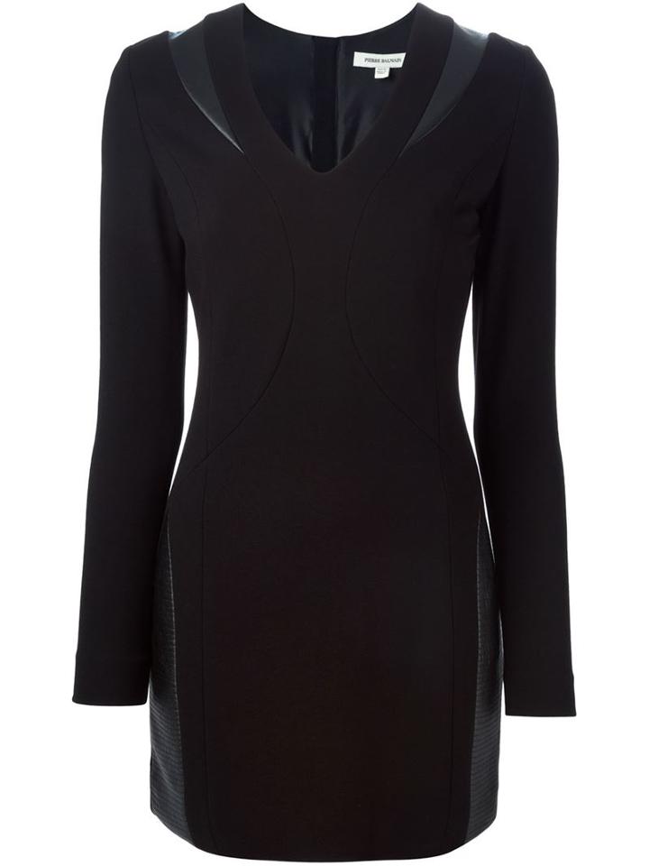 Pierre Balmain Artificial Leather Inserts Fitted Dress, Women's, Size: 40, Black, Nylon/polyester/viscose/polycarbonite