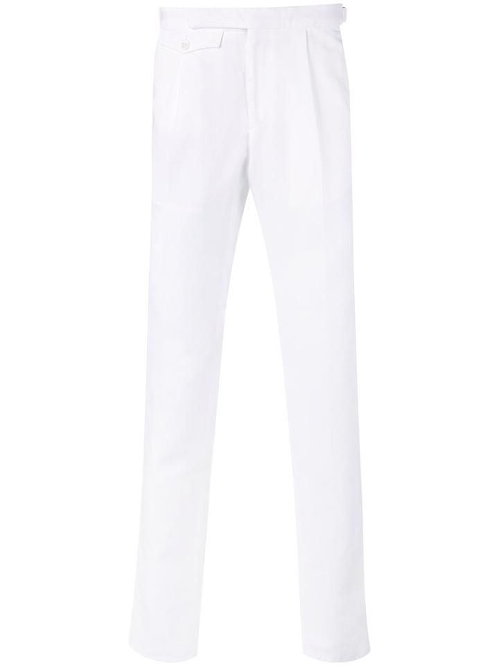 Incotex - Flap Detail Tapered Trousers - Men - Cotton/linen/flax - 48, White, Cotton/linen/flax