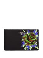 Prada Rose Print Padded Clutch - Black