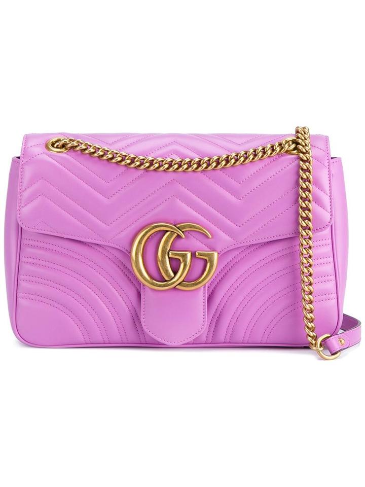 Gucci 'gg Marmont' Shoulder Bag, Women's, Pink/purple, Leather/suede/metal