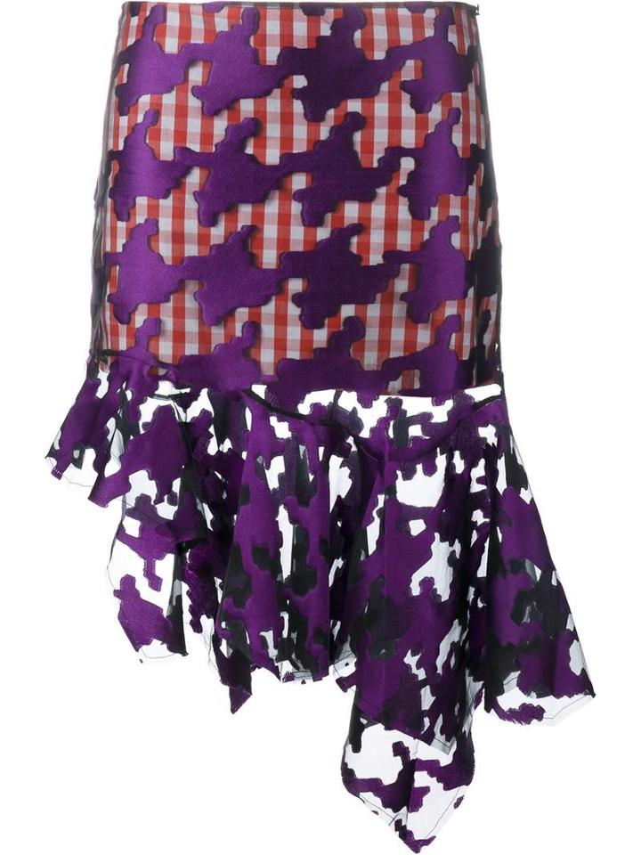 Marques'almeida Houndstooth Fitted Flare Skirt, Women's, Size: 6, Pink/purple, Polyester/silk/cotton