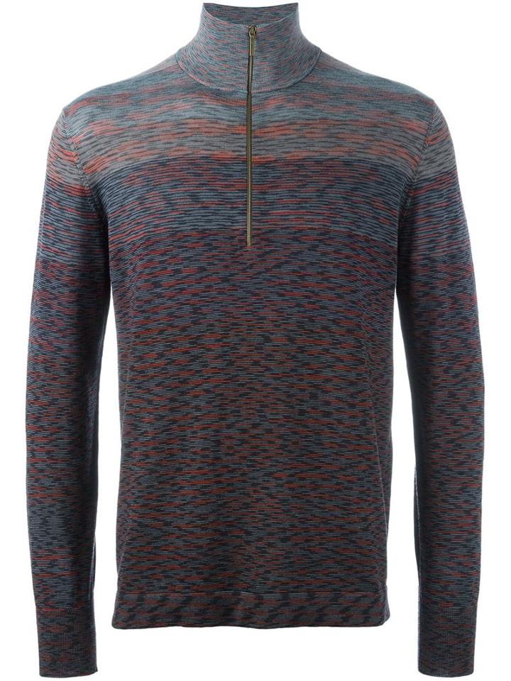 Missoni Striped Zipped Jumper, Men's, Size: 56, Black, Nylon/wool