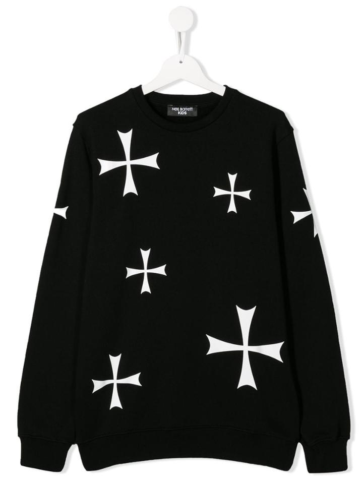 Neil Barrett Kids Teen Cross Print Sweatshirt - Black
