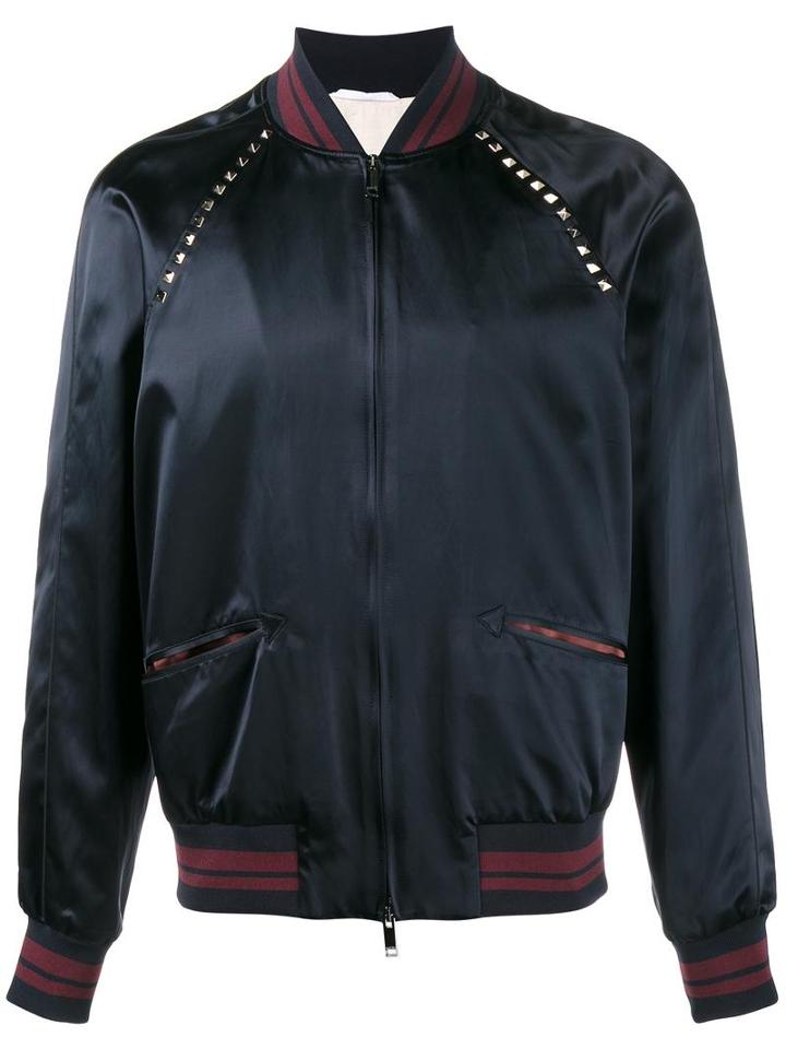 Valentino Rockstud Bomber Jacket, Men's, Size: 50, Blue, Viscose/cotton/polyester/cotton