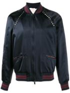 Valentino Rockstud Bomber Jacket, Men's, Size: 50, Blue, Viscose/cotton/polyester/cotton