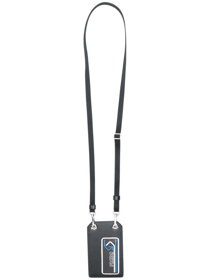Prada Logo Print Id Lanyard - Black