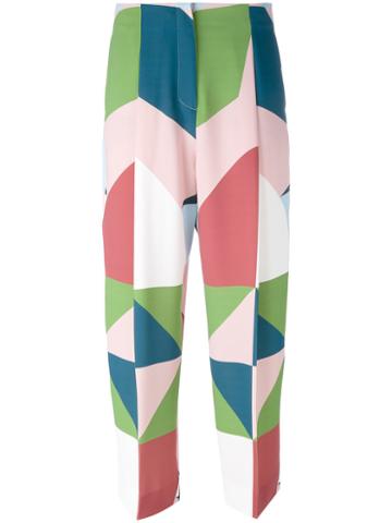 Pardens Geo Print Cropped Trousers, Women's, Size: 40, Polyester/viscose/pbt Elite