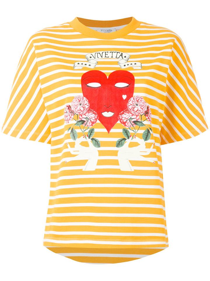 Vivetta - Striped Print T-shirt - Women - Cotton - 40, Women's, Yellow/orange, Cotton