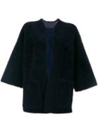 Maison Margiela - Shearling Open Front Jacket - Women - Leather/lamb Fur - 42, Blue, Leather/lamb Fur
