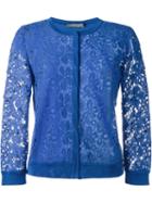 Alberta Ferretti Guipure Lace Cardigan, Women's, Size: 42, Blue, Cotton/polyester