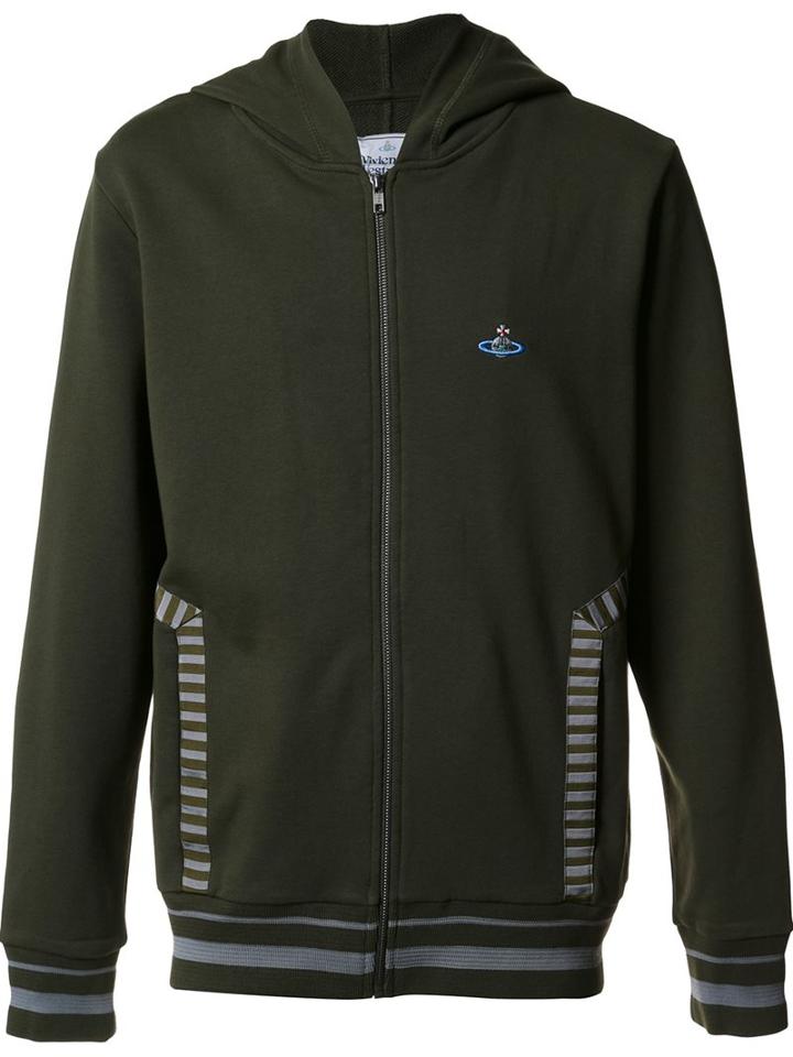 Vivienne Westwood Man Striped Detailing Zipped Hoodie, Men's, Size: Large, Green, Cotton