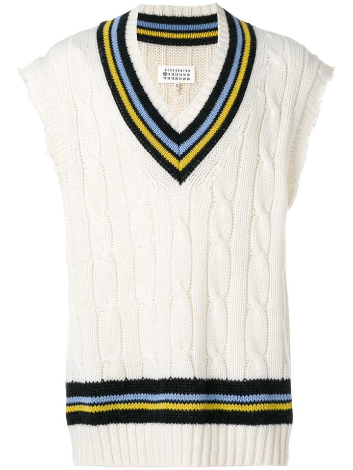 Maison Margiela Raw Edge Sleeveless Cable Knit Sweater - White