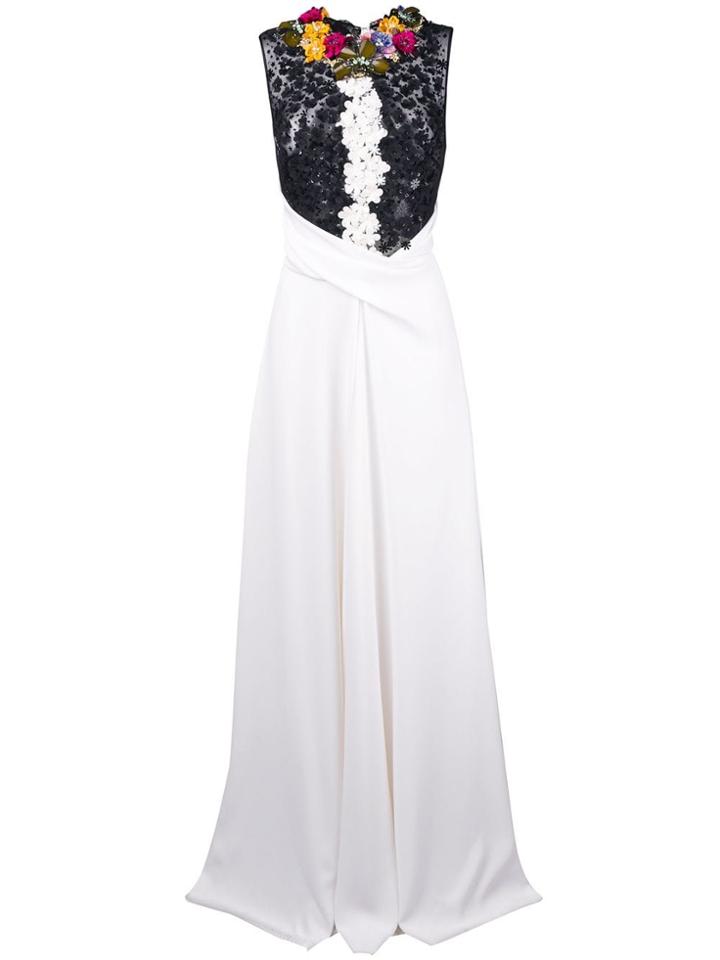 Talbot Runhof Floral Embellished Long Dress - White
