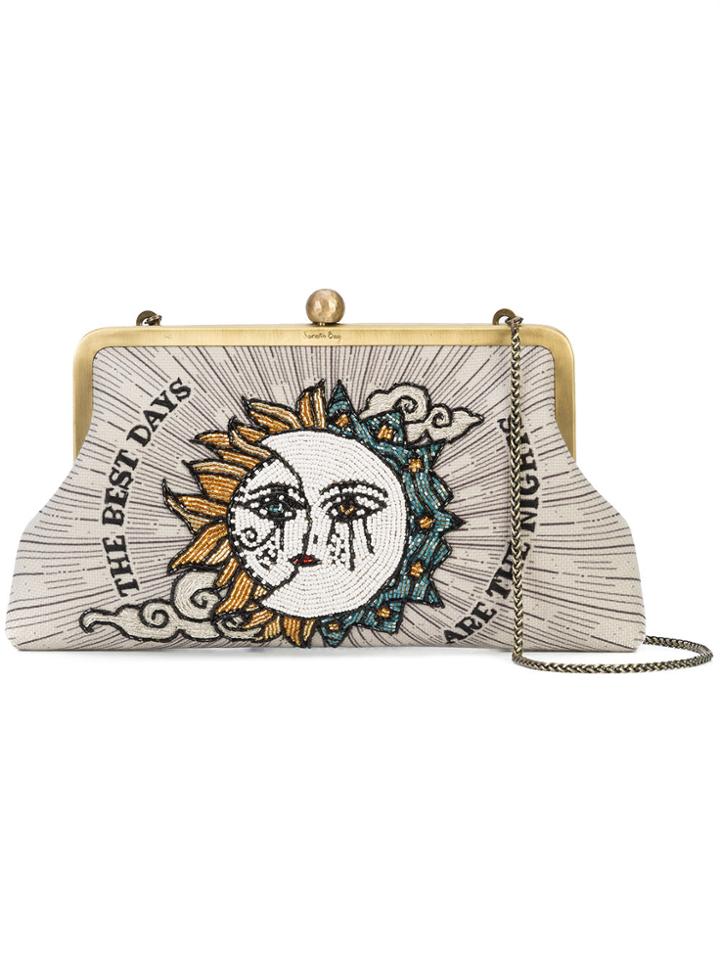 Sarah's Bag Sun And Moon Embroidered Clutch - Brown