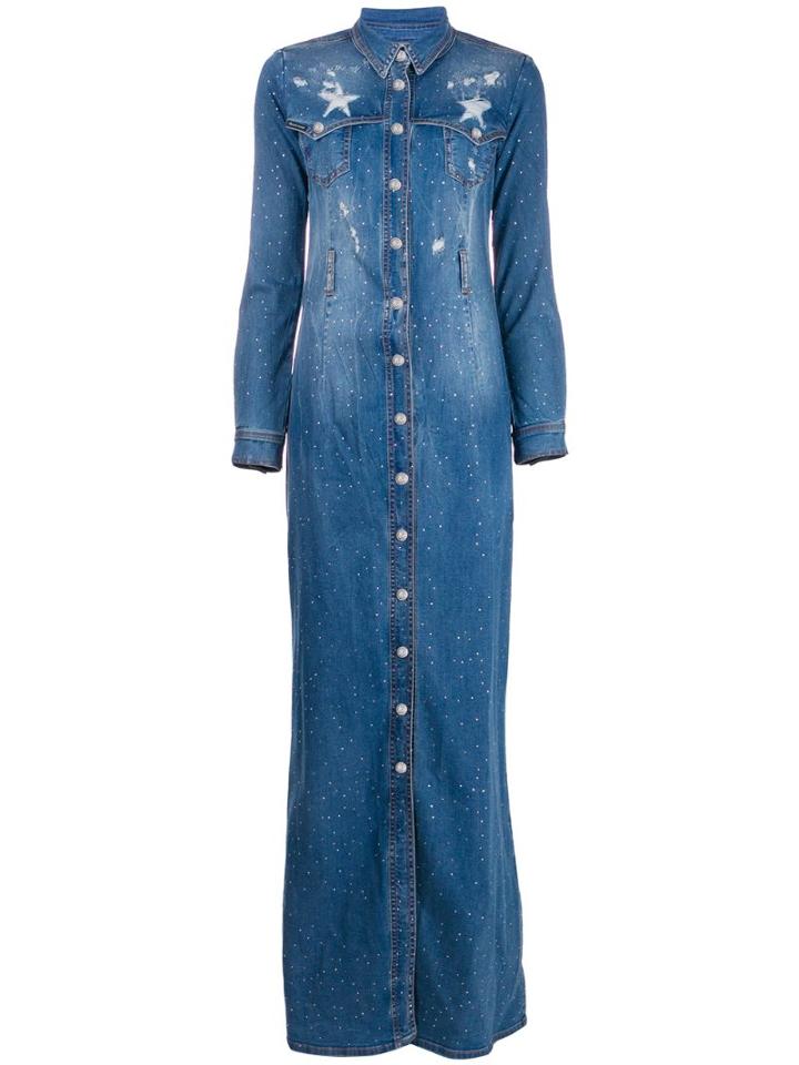 Philipp Plein Star Studded Denim Maxi Dress - Blue